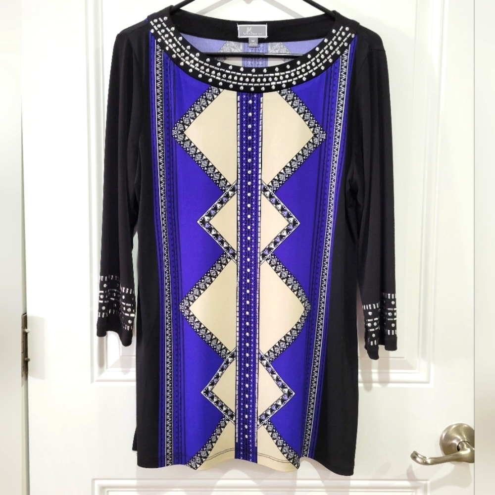 JM collection Stud Embellished Geometric Tunic Top M